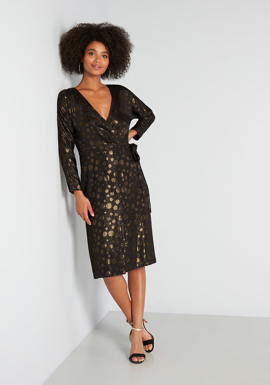 ModCloth Golden Record Party Wrap Dress ...